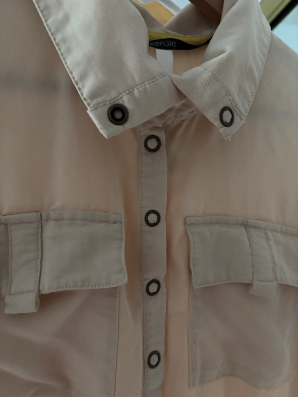 Kensie Utility Safari Shirt Dress Beige Neon Trim Roll Tab Sleeves Size S - Picture 11 of 14